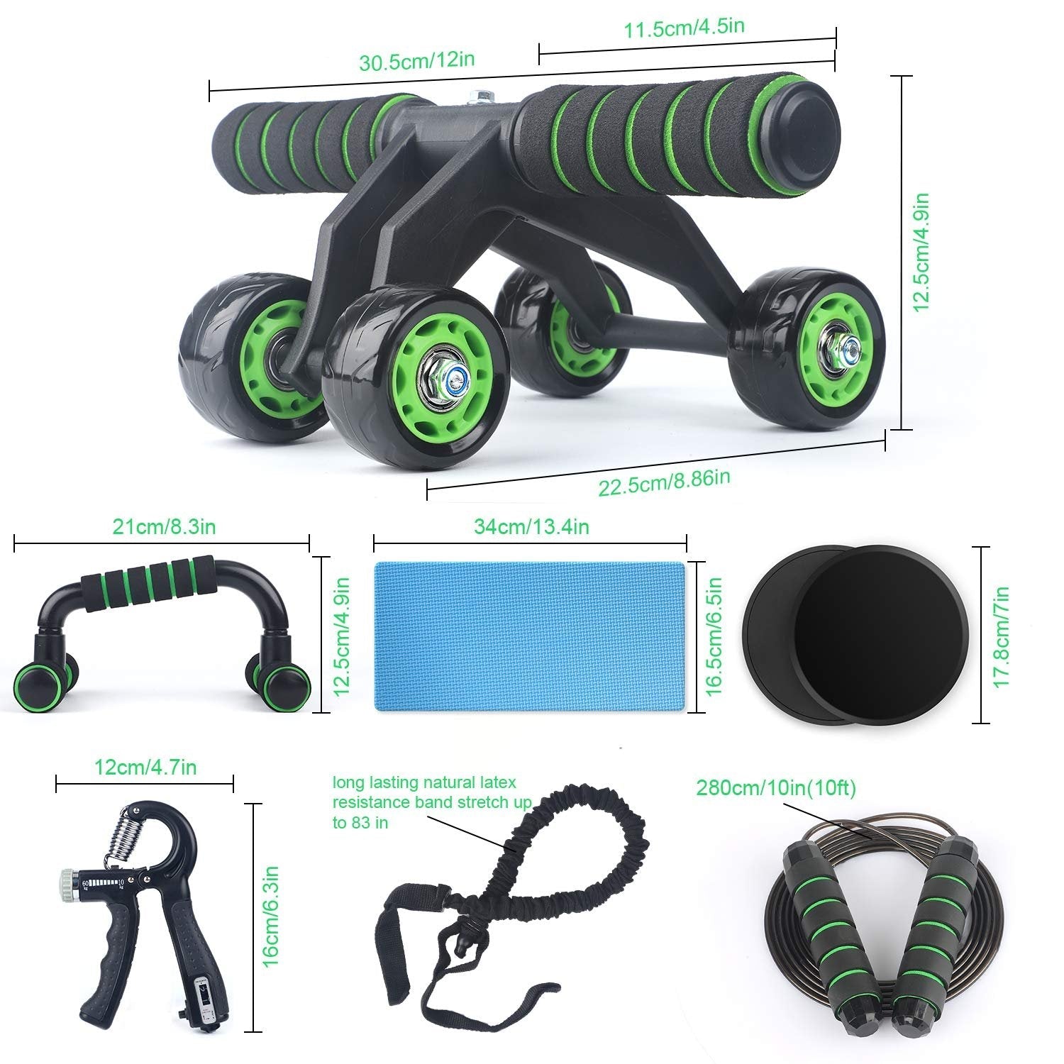 Main image: 10-in-1 fitness kit for home workouts and strength training

Side view: Side view of 10-in-1 fitness kit showing all tools

Lifestyle image: Person using 10-in-1 fitness kit during home exercise